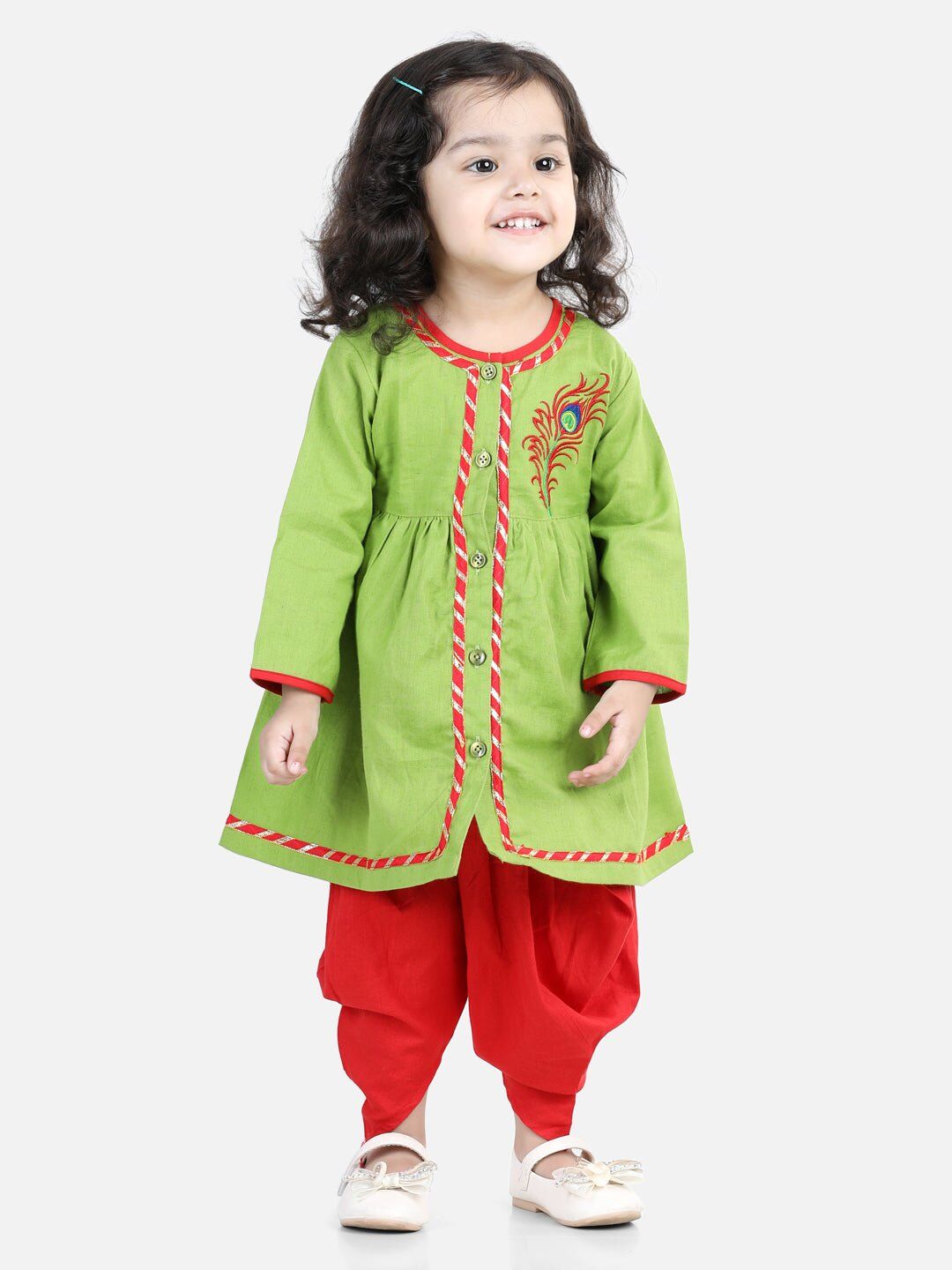 Cotton Embroidered Top Dhoti For Girls - Green 1 Cotton Embroidered Top Dhoti For Girls - Green